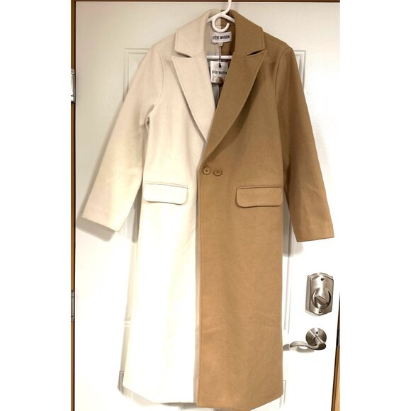 Steve Madden Womens Caroline Color block Coat Camel & Ivory Size XS - Picture 3 of 14